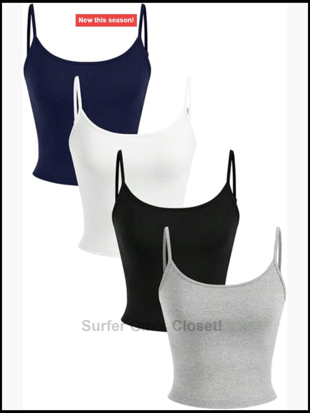 4 Pack Cami Crop Tops Spaghetti Strap Scoop Neck Camisole Polyester Blend